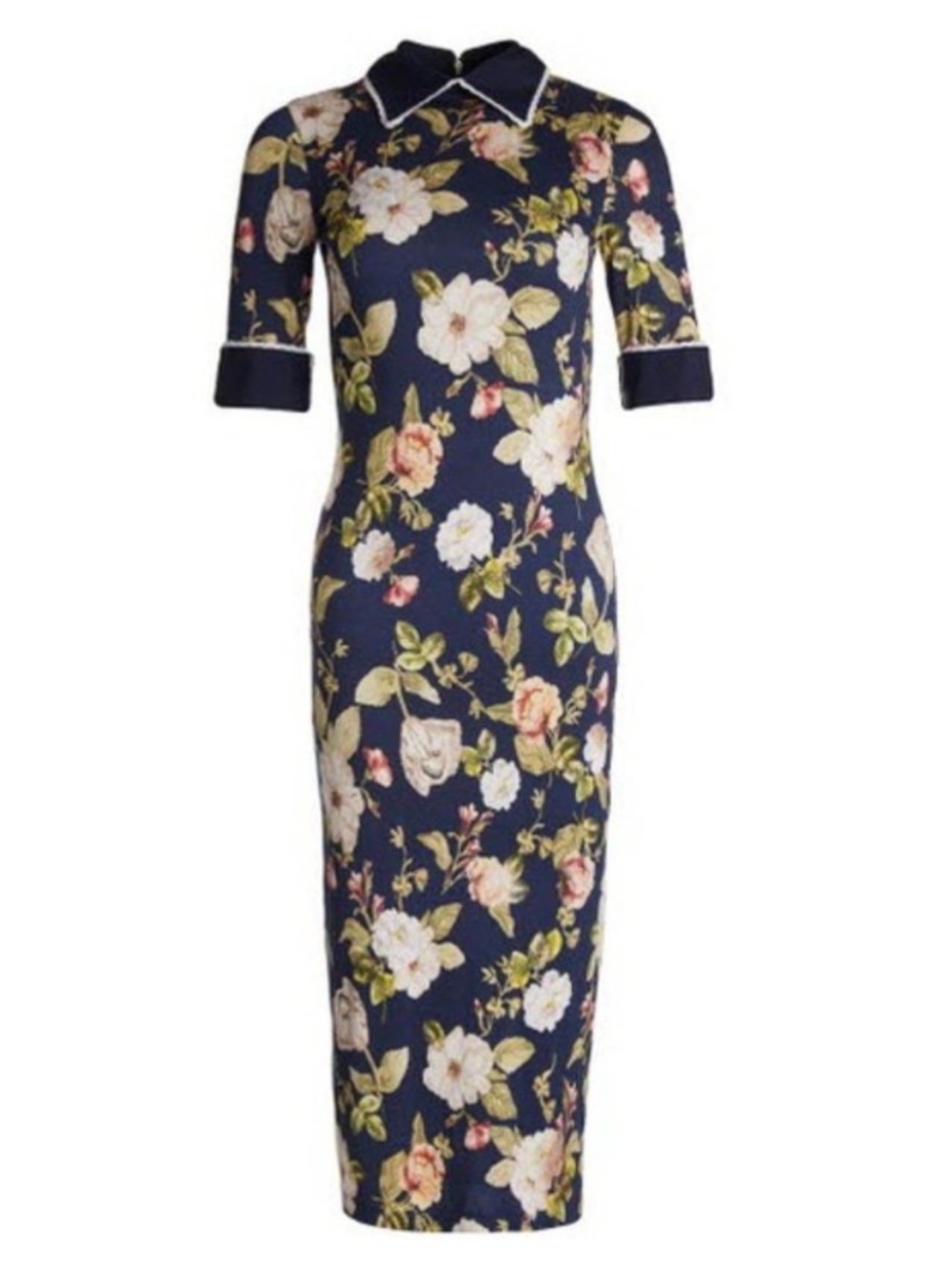 Alice Olivia Delarosa Floral Navy Collared Midi Dress size 4 EUC